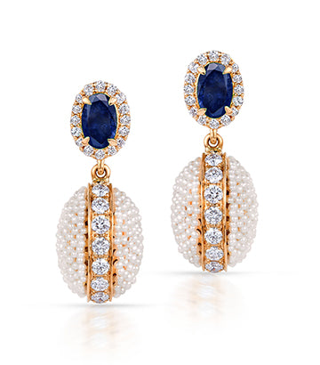 Pearl, Diamond and Blue sapphire earrings